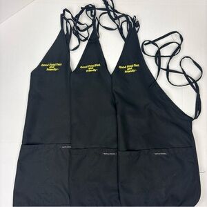 Waffle House Apron Lot of 3 Black Unisex Uniform Tie Waist Embroidered Pockets